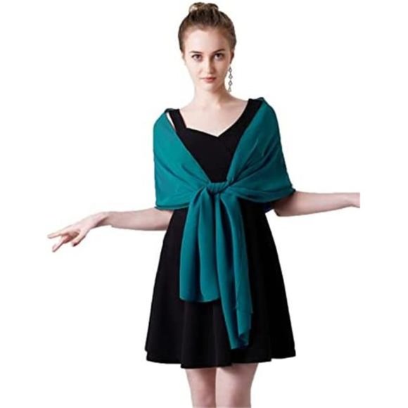 CHIFFON Scarves Shawls Wraps Soft Teal Blue - Picture 5 of 5